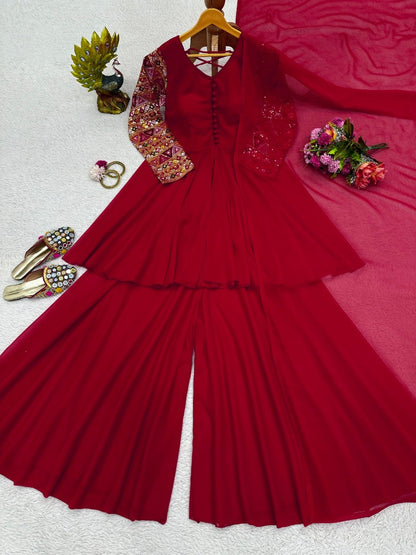 Maroon georgette designer plazzo suit