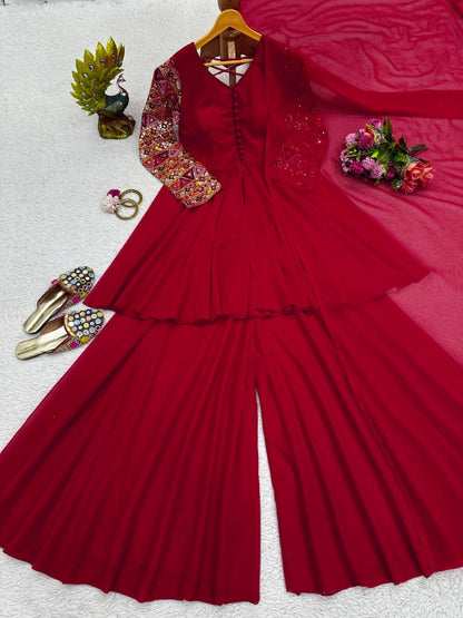 Maroon georgette designer plazzo suit
