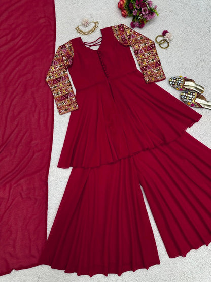 Maroon georgette designer plazzo suit
