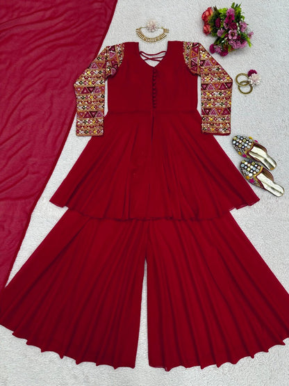 Maroon georgette designer plazzo suit