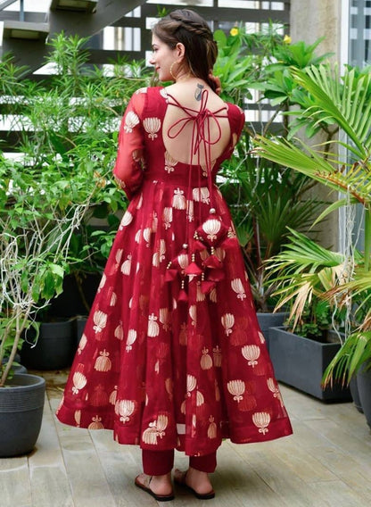 Maroon georgette embroidered anarkali suit