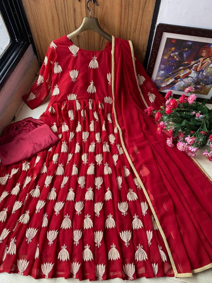 Maroon georgette embroidered anarkali suit