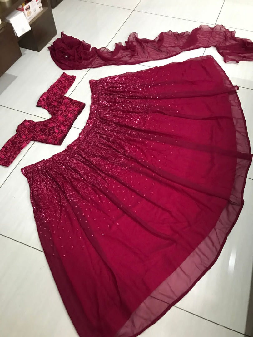 Maroon georgette embroidered lehenga choli