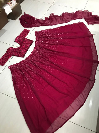 Maroon georgette embroidered lehenga choli