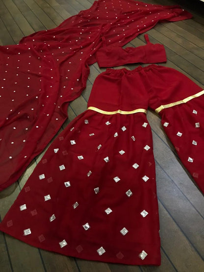 Maroon georgette embroidered sharara suit