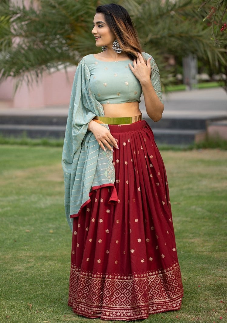 Maroon georgette embroidered wedding lehenga choli