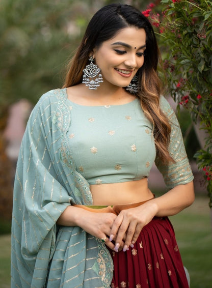 Maroon georgette embroidered wedding lehenga choli