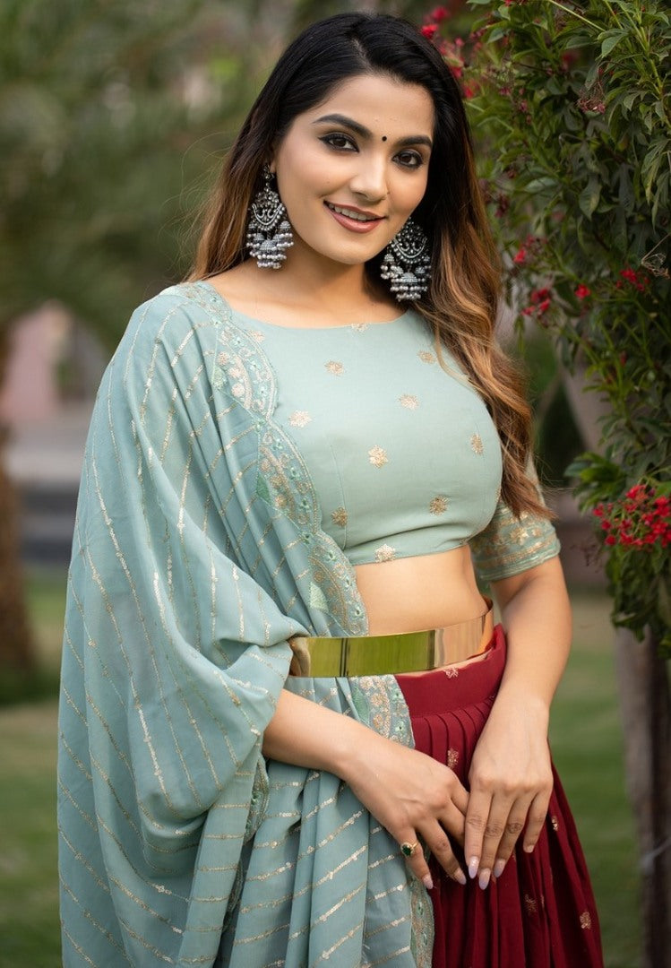 Maroon georgette embroidered wedding lehenga choli