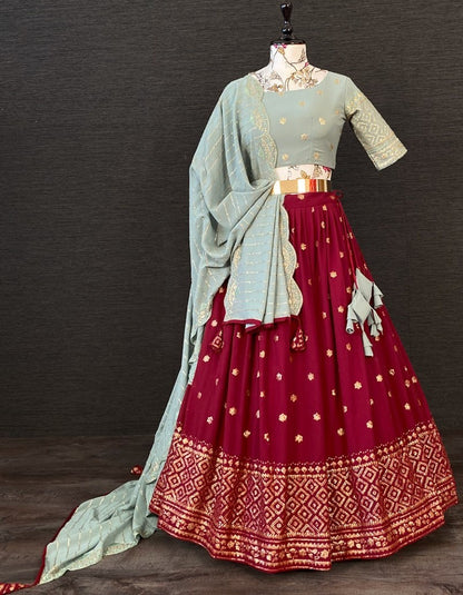 Maroon georgette embroidered wedding lehenga choli