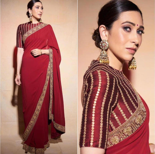 Maroon georgette embroidered wedding saree
