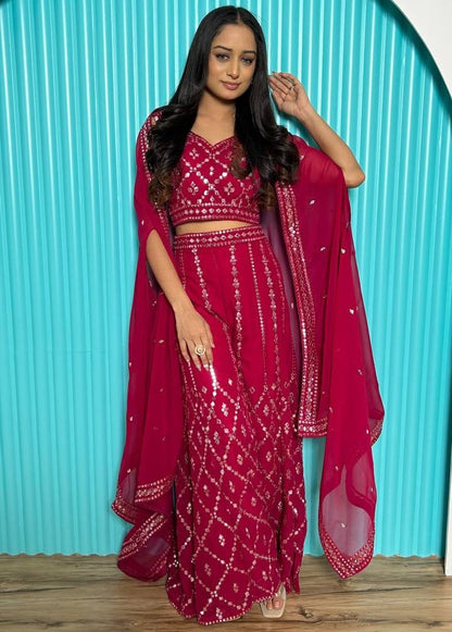 Maroon georgette foil mirror work heavy palazzo suit