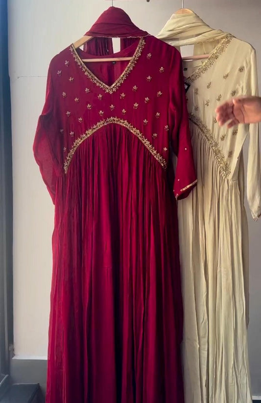 Maroon georgette handwork kurti