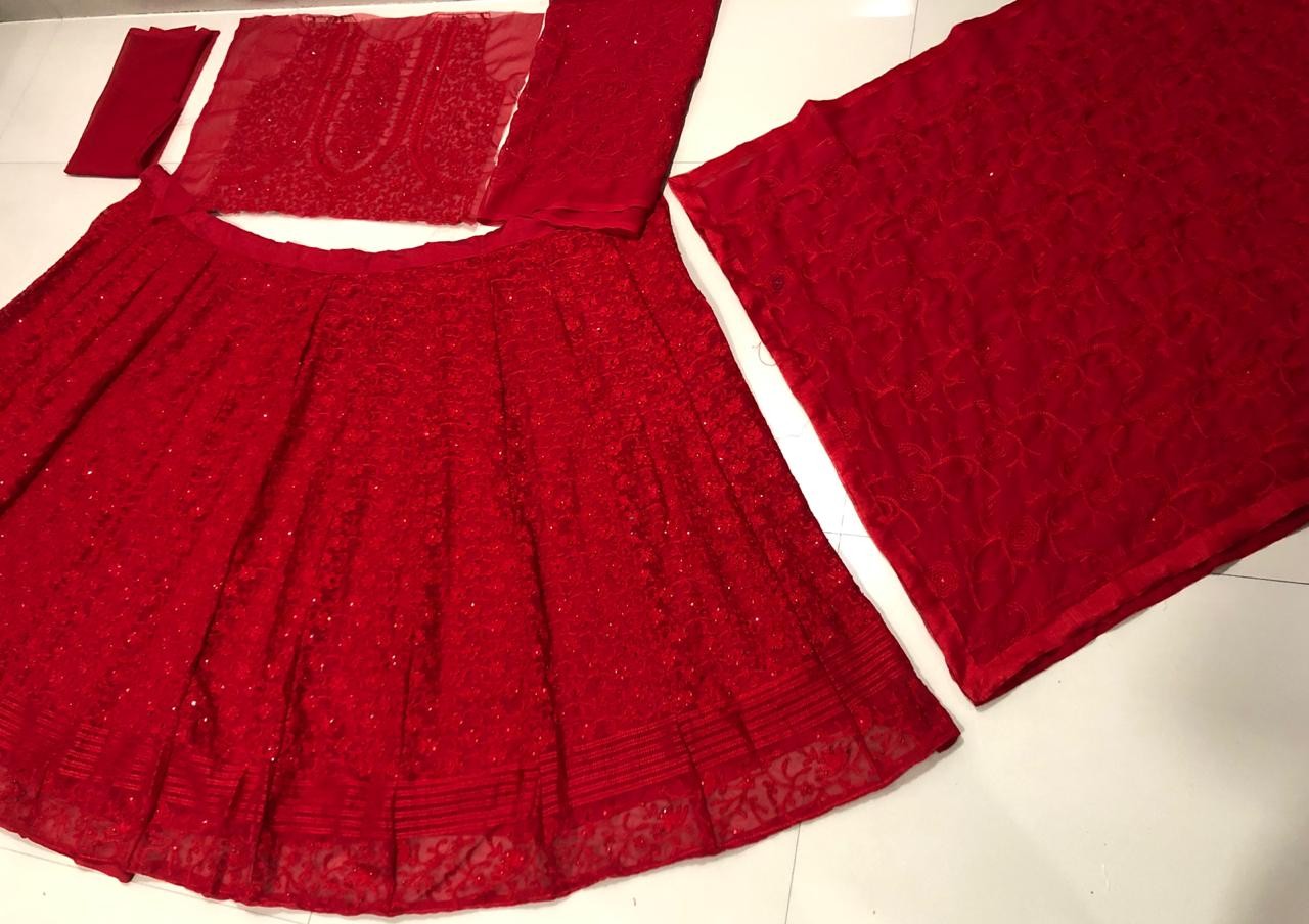 maroon georgette heavy embroidered and stone work wedding lehenga choli