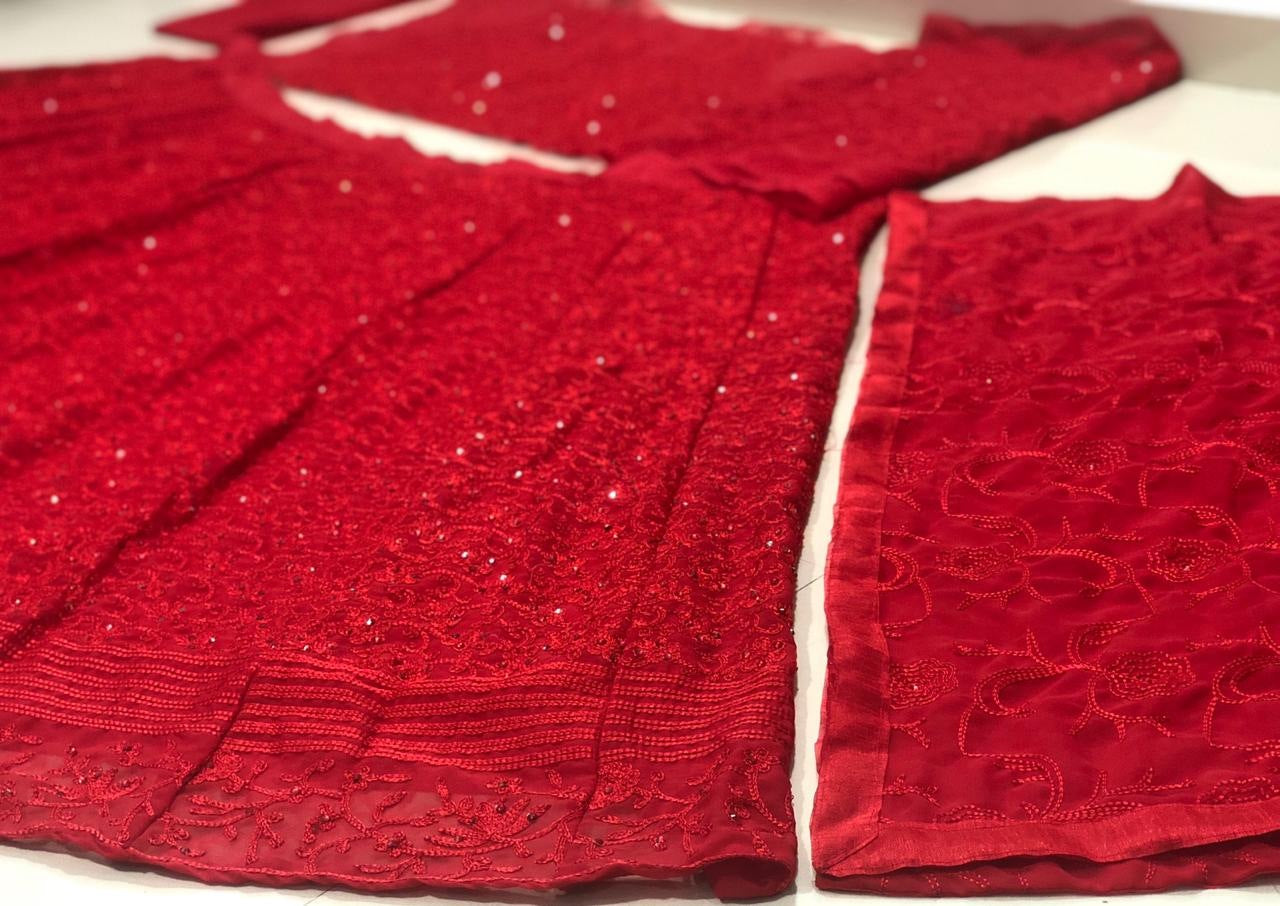 maroon georgette heavy embroidered and stone work wedding lehenga choli