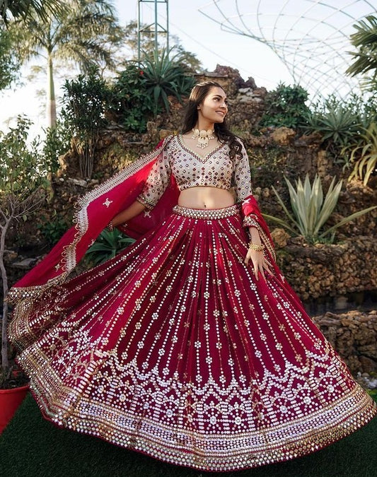 Maroon georgette heavy embroidered wedding lehenga choli