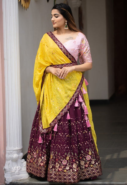 Maroon georgette heavy embroidered wedding lehenga choli
