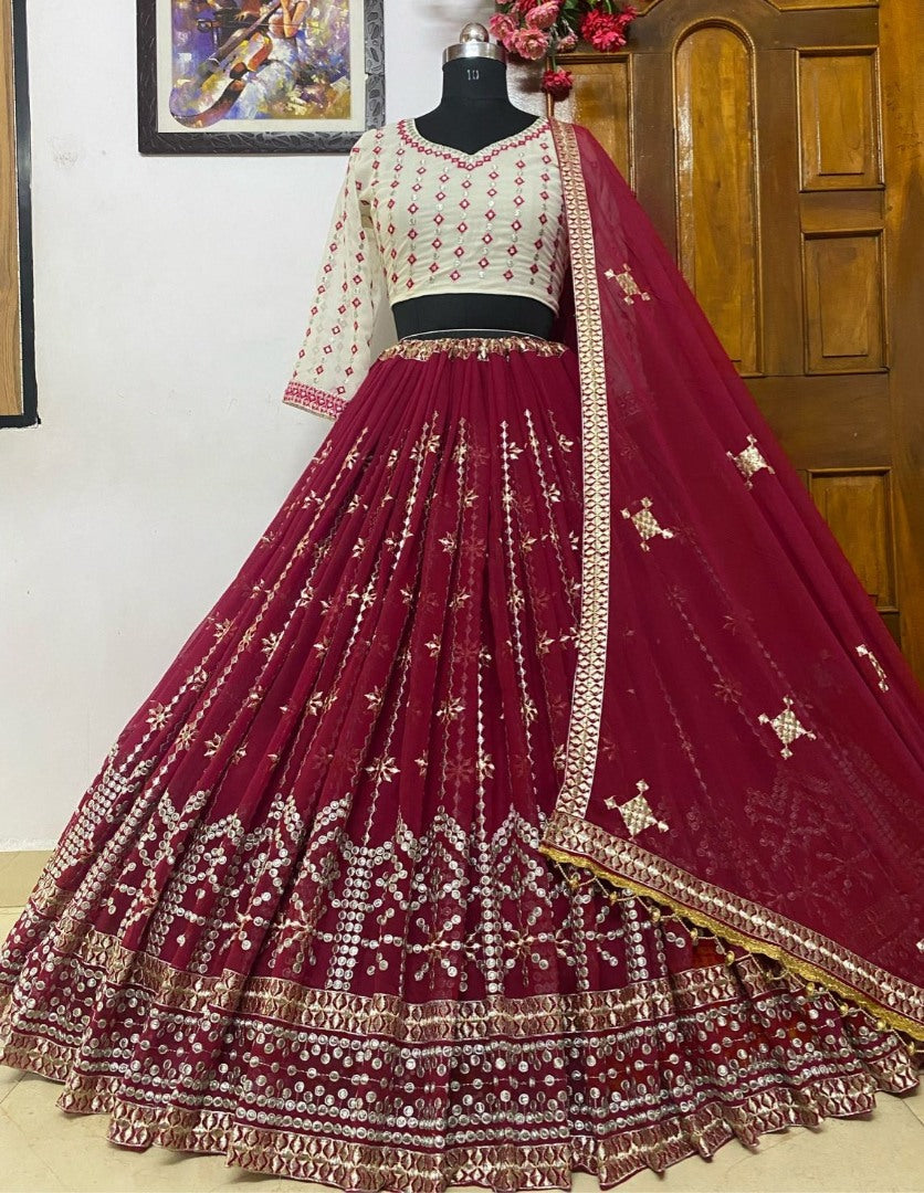 Maroon georgette heavy embroidered wedding lehenga choli
