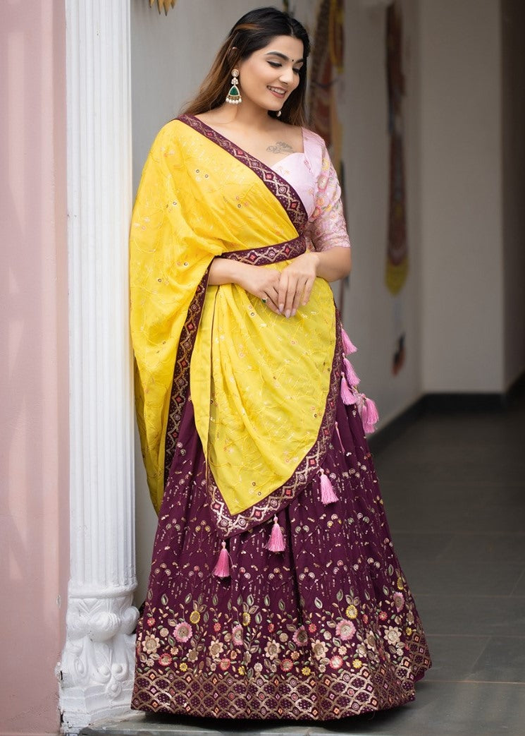 Maroon georgette heavy embroidered wedding lehenga choli