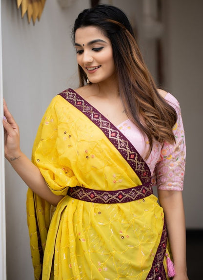 Maroon georgette heavy embroidered wedding lehenga choli