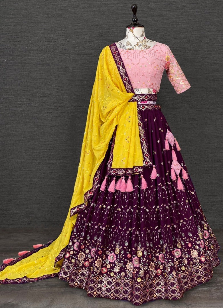 Maroon georgette heavy embroidered wedding lehenga choli
