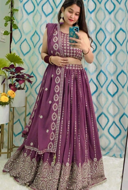 Maroon georgette heavy sequence embroidered wedding lehenga choli