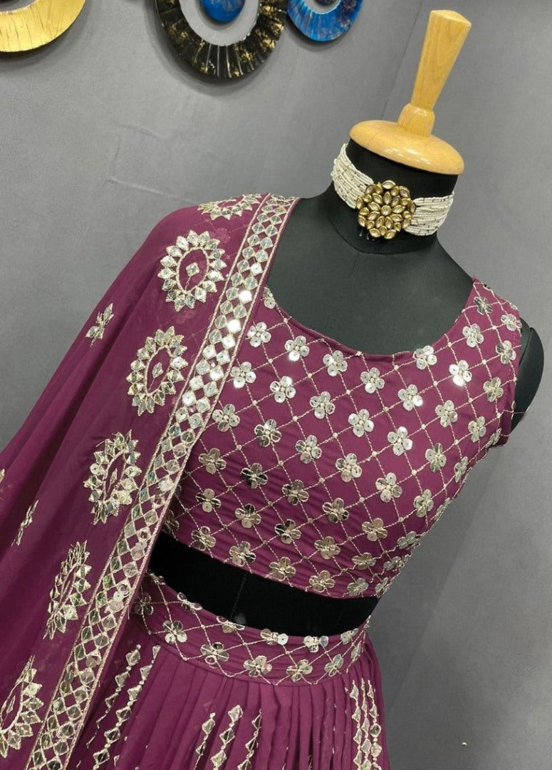 Maroon georgette heavy sequence embroidered wedding lehenga choli