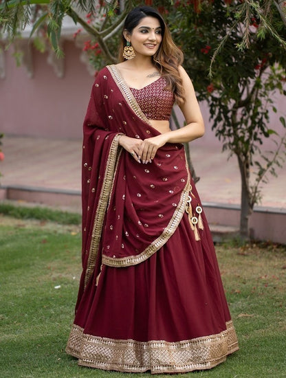 Maroon georgette heavy sequins embroidery work wedding lehenga choli