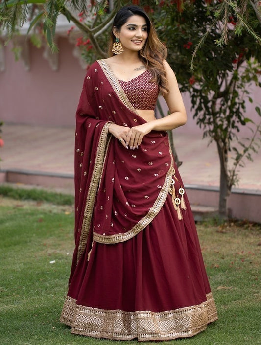 Maroon georgette heavy sequins embroidery work wedding lehenga choli