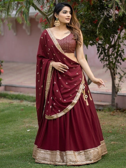 Maroon georgette heavy sequins embroidery work wedding lehenga choli