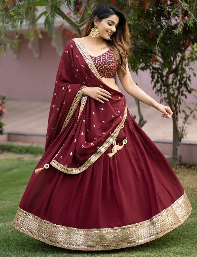 Maroon georgette heavy sequins embroidery work wedding lehenga choli