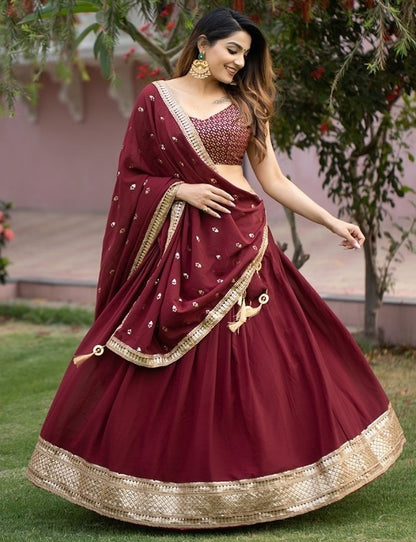 Maroon georgette heavy sequins embroidery work wedding lehenga choli