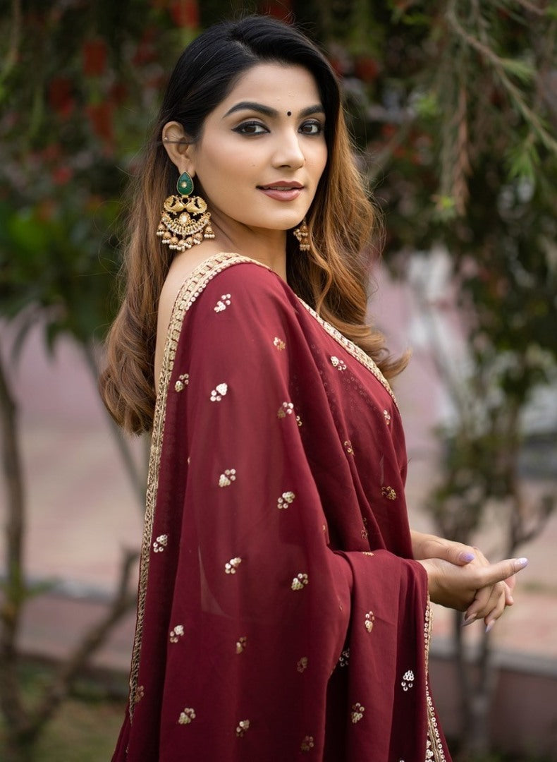 Maroon georgette heavy sequins embroidery work wedding lehenga choli