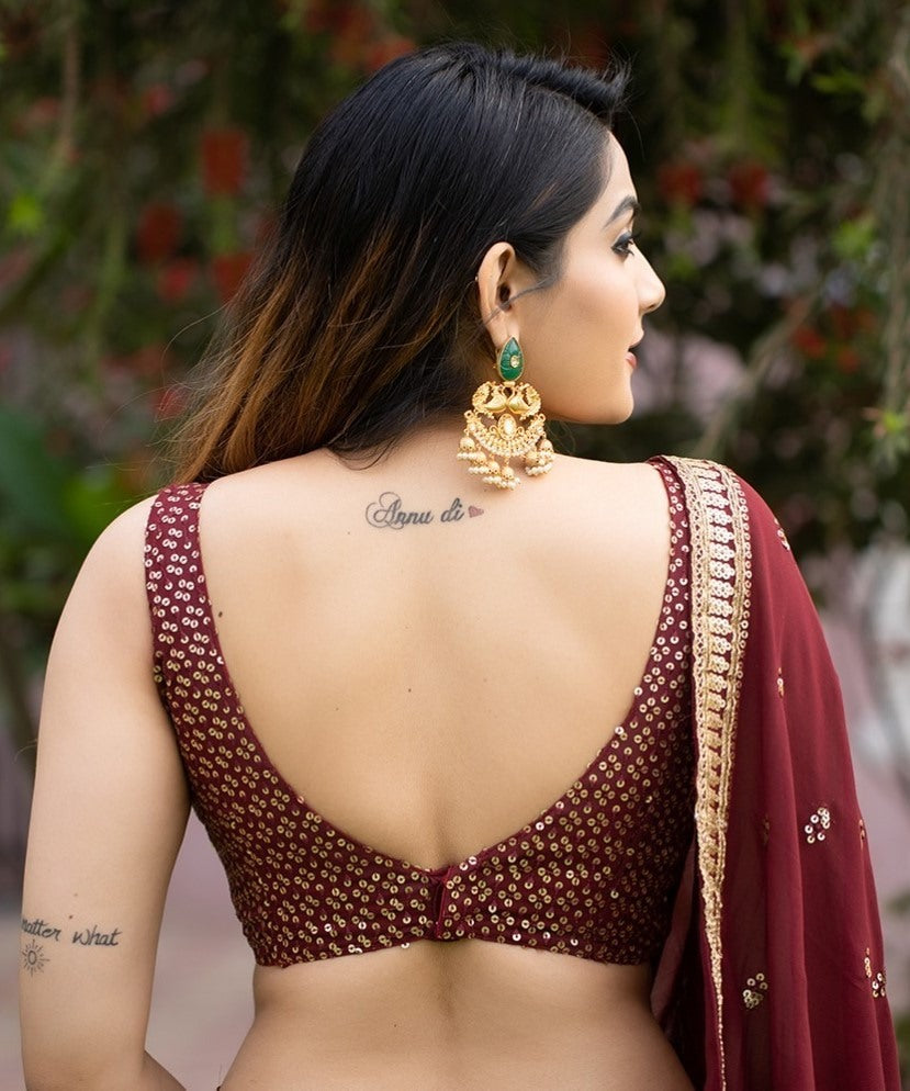 Maroon georgette heavy sequins embroidery work wedding lehenga choli