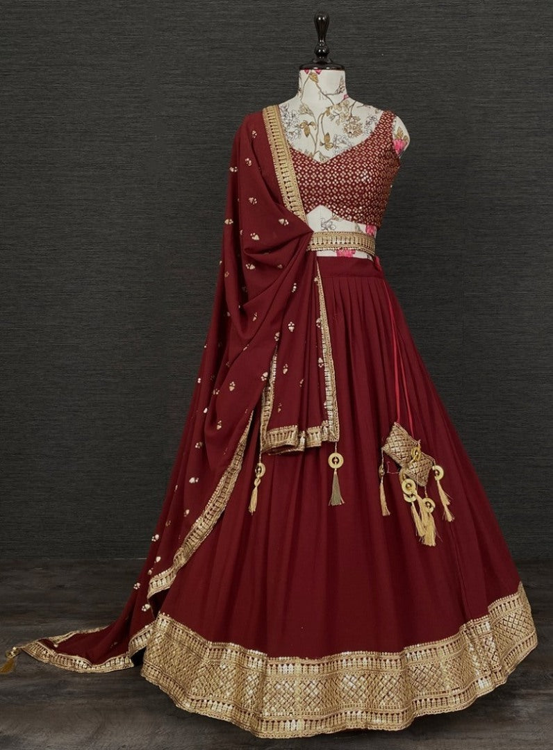 Maroon georgette heavy sequins embroidery work wedding lehenga choli