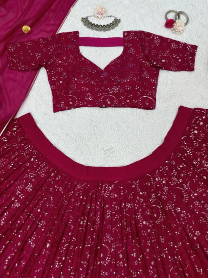 Maroon georgette heavy thread sequence work wedding lehenga choli