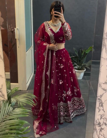 Maroon georgette heavy work wedding lehenga choli