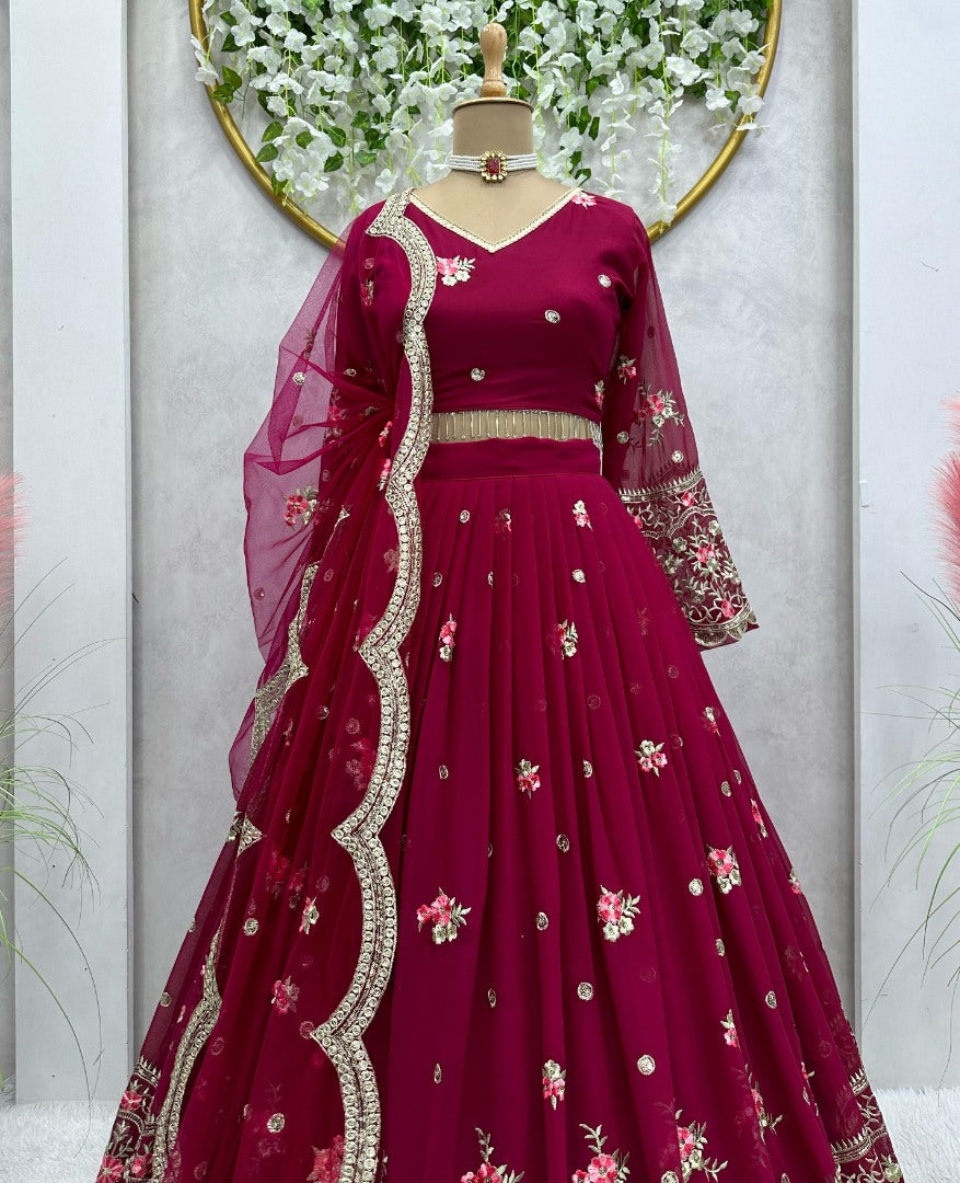 Maroon georgette heavy work wedding lehenga choli