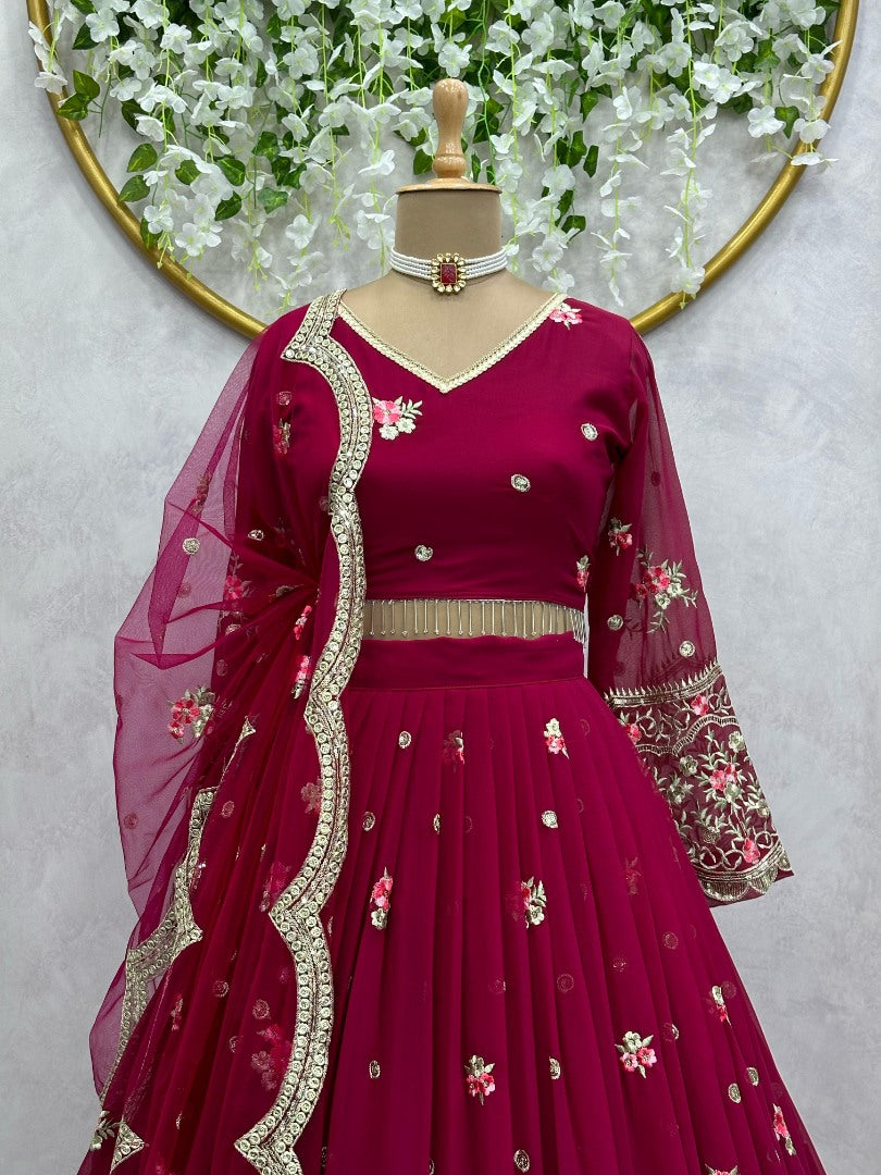 Maroon georgette heavy work wedding lehenga choli