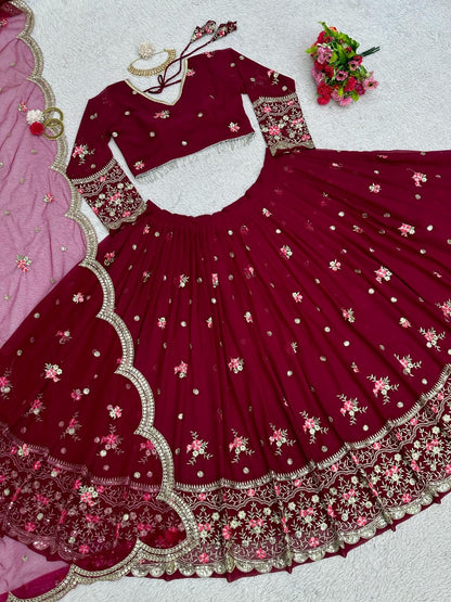Maroon georgette heavy work wedding lehenga choli