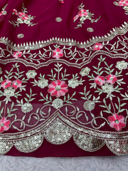 Maroon georgette heavy work wedding lehenga choli