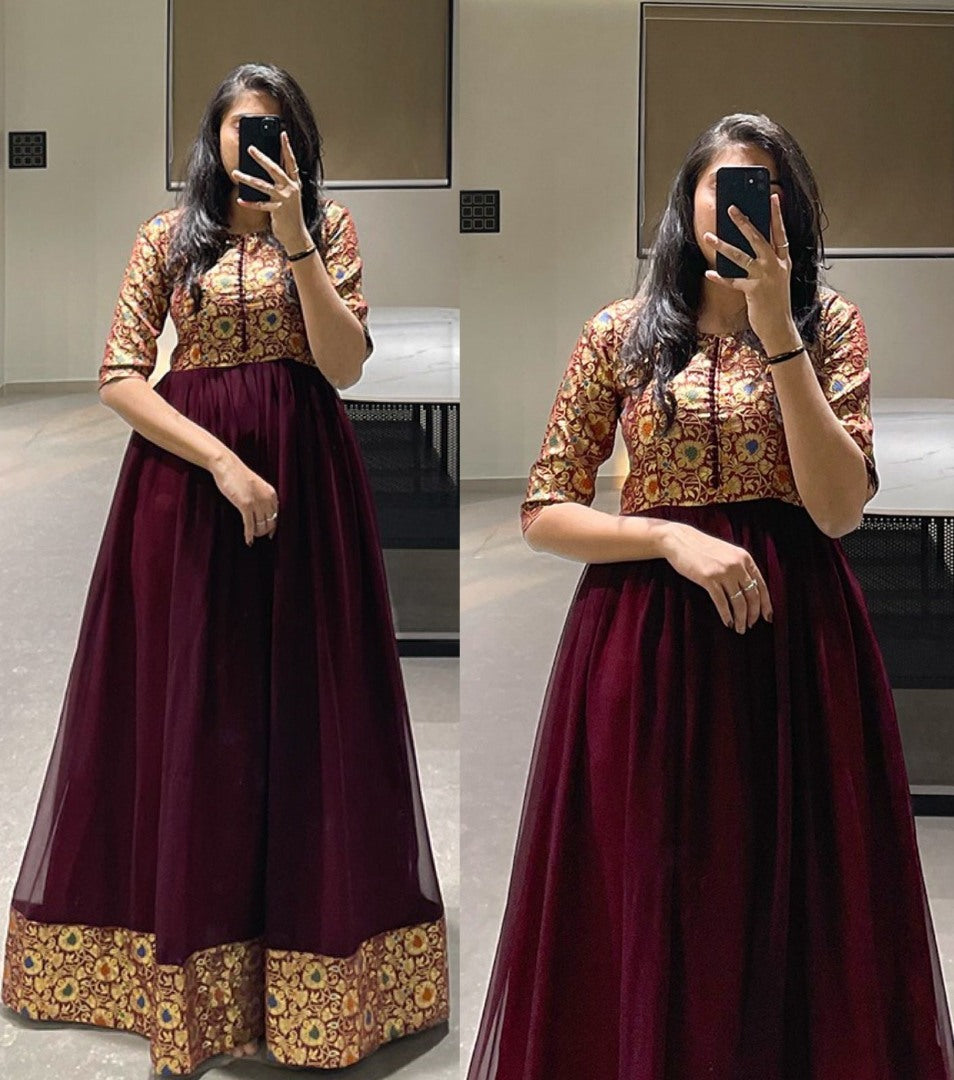 Maroon georgette long ethnic gown