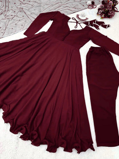Maroon georgette plain party wear anarkali suit