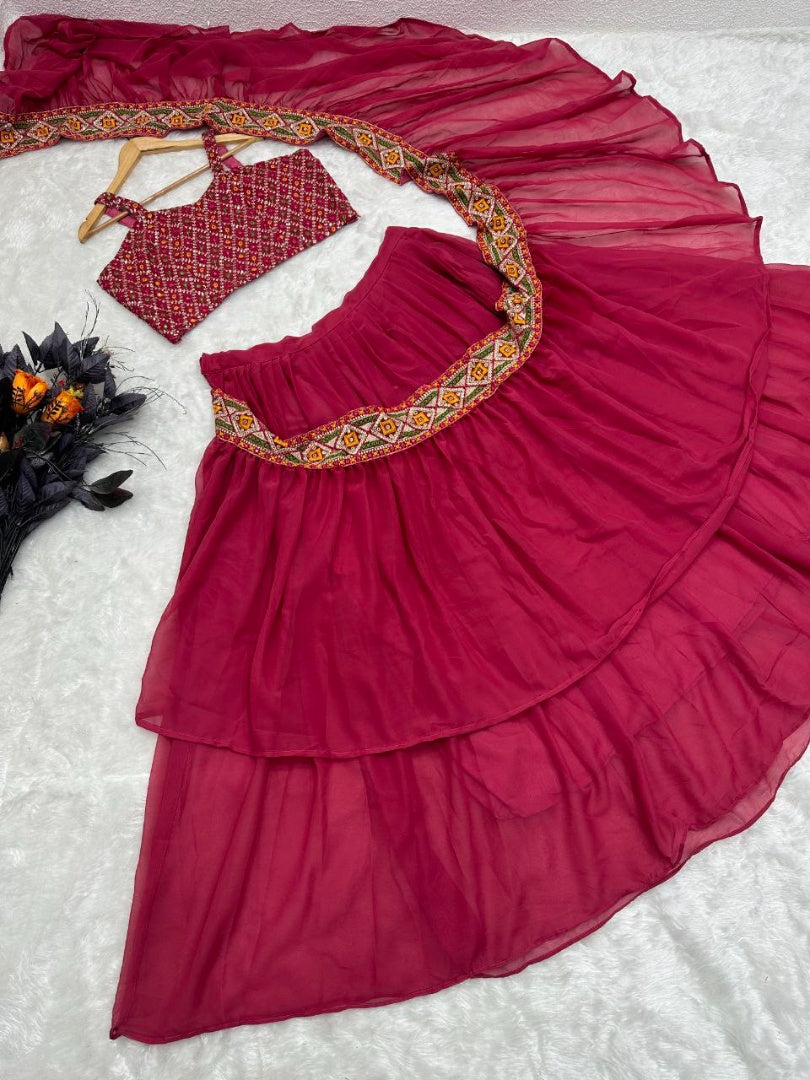 Maroon georgette sequence embroidery work ready to wear saree