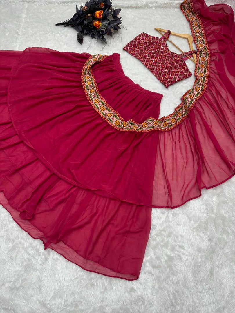 Maroon georgette sequence embroidery work ready to wear saree
