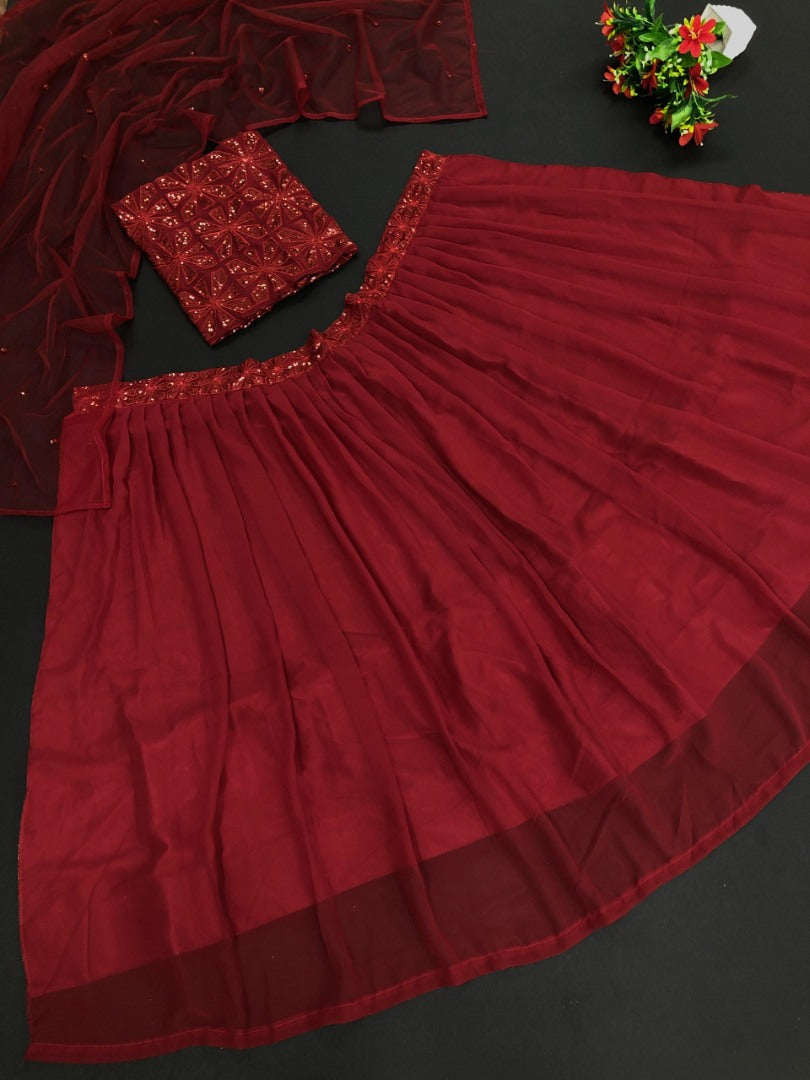Maroon georgette sequence work party wear lehenga choli