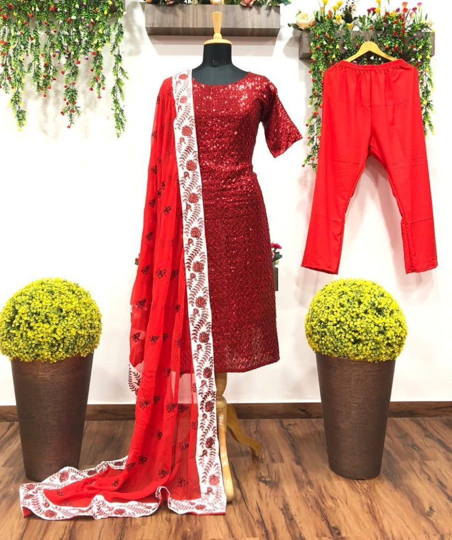 Maroon georgette sequence work salwar suit