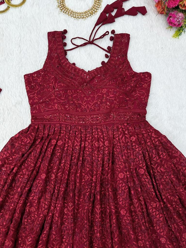 Maroon georgette thread sequence work designer lehenga suit