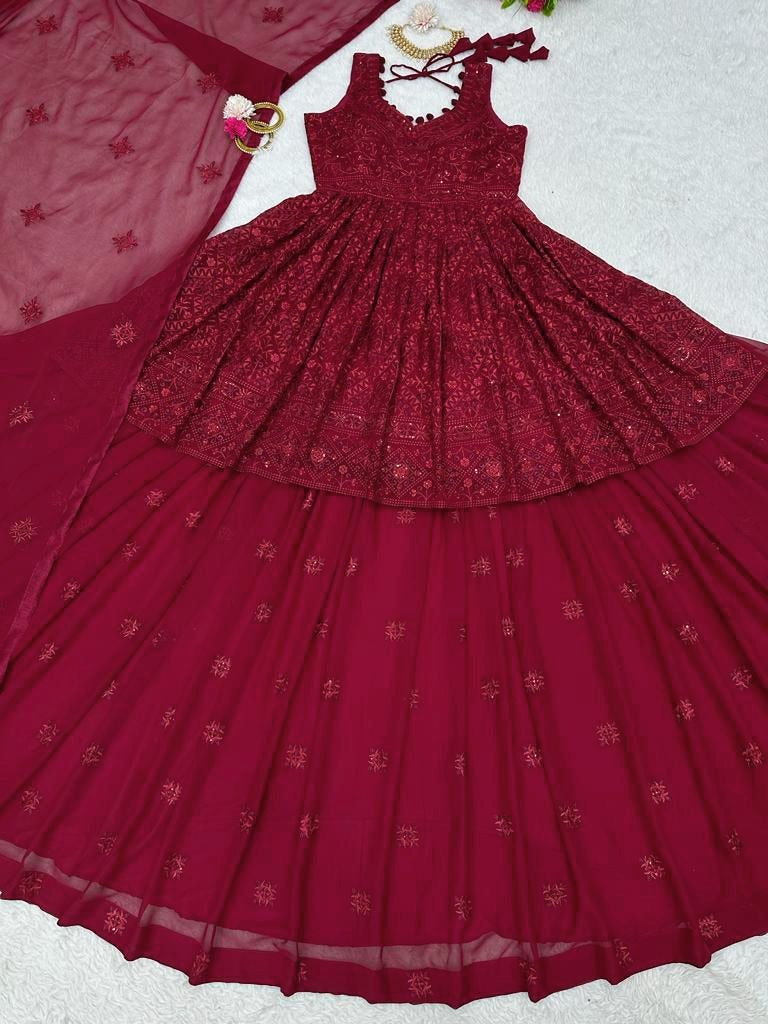 Maroon georgette thread sequence work designer lehenga suit