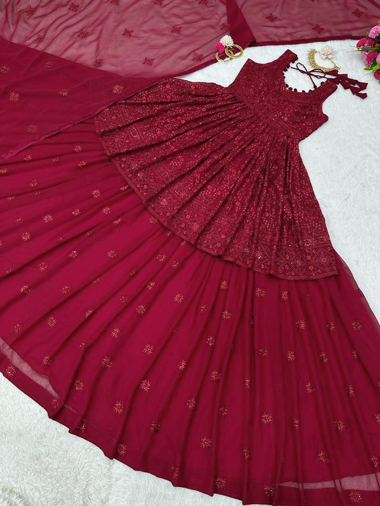 Maroon georgette thread sequence work designer lehenga suit