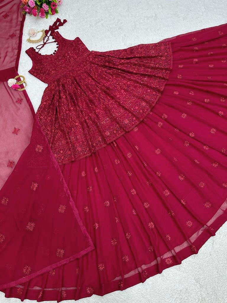 Maroon georgette thread sequence work designer lehenga suit